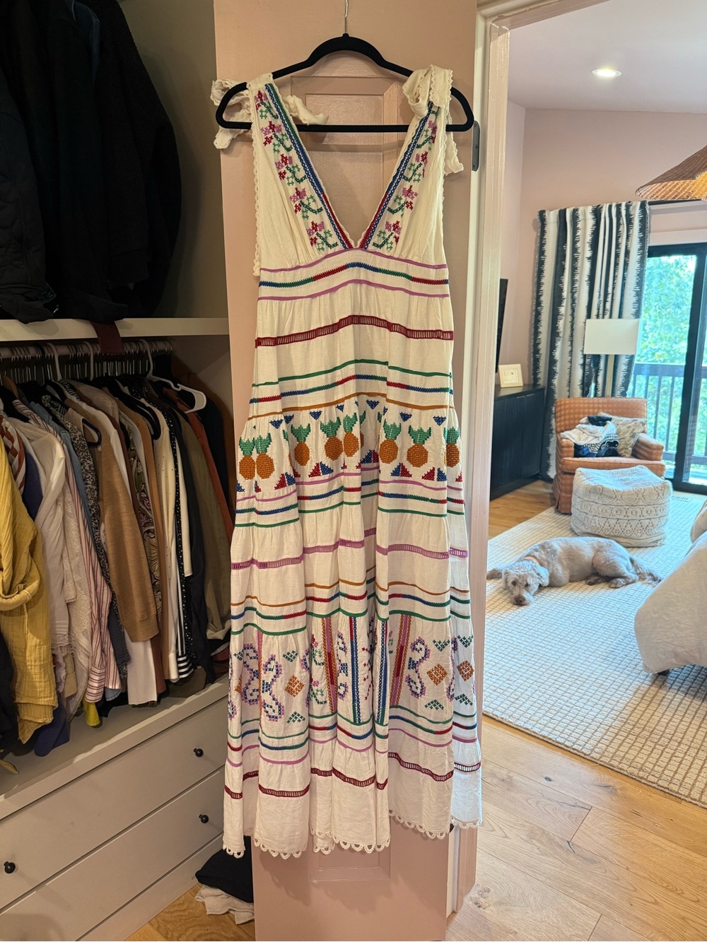 FARM Rio White Maxi Dress with Multicolor Embroidery
